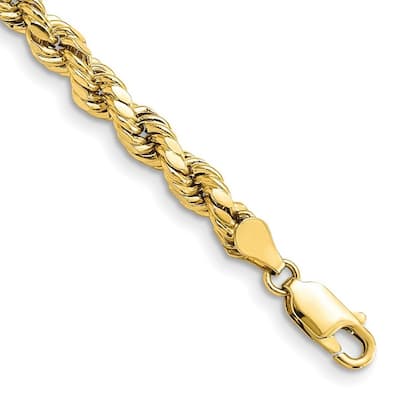 Curata 10k Yellow Gold Unisex 4.9mm Semi Solid Diamond Cut Rope Chain Bracelet Options: 7" 8" 9"