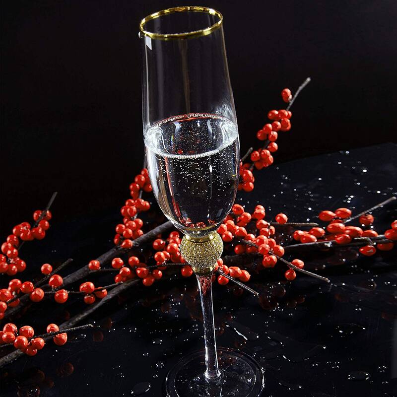 Berkware Crystal Champagne Glass with Gold or Silver Rim - 11" x 3"