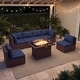 preview thumbnail 1 of 51, 7-Piece Outdoor Deep Seating Sectional Wicker Patio Conversation Set with Fire Pit