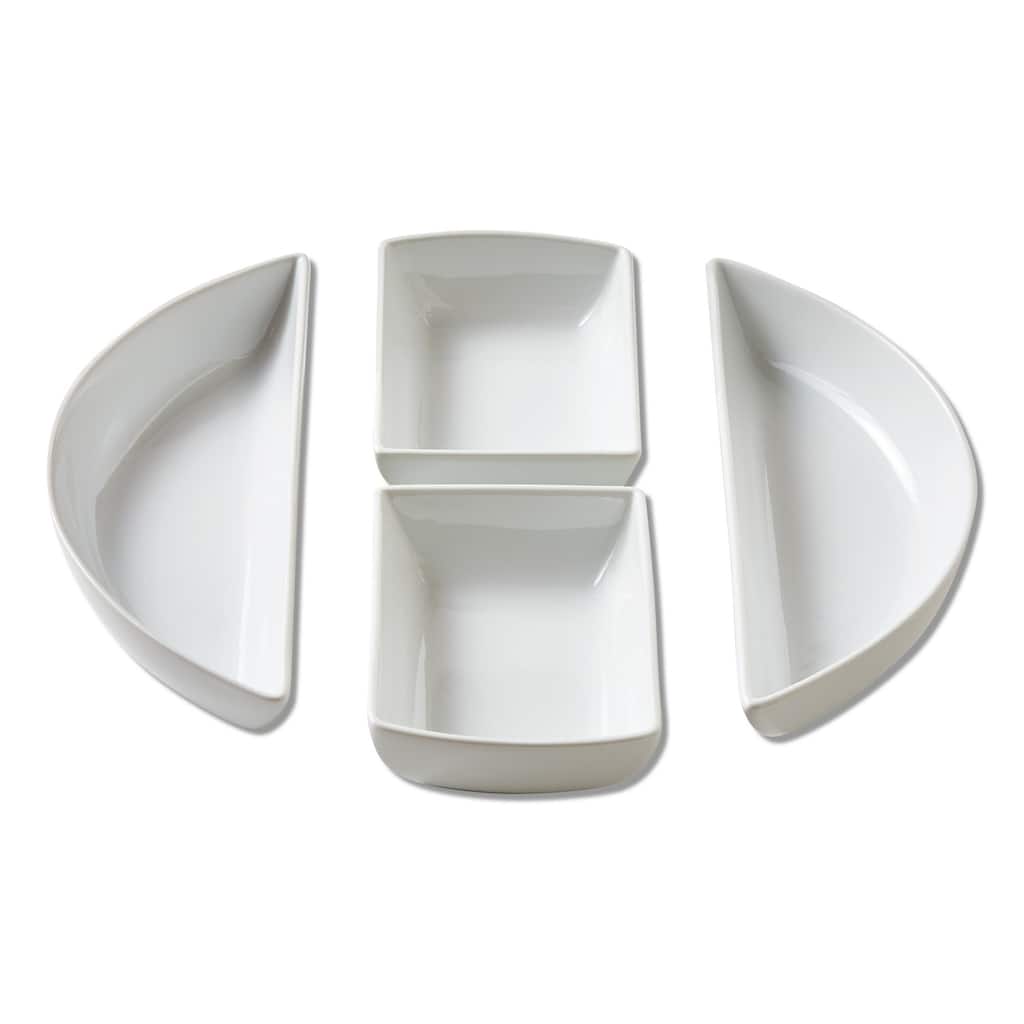 Whiteware Modular 4 Piece Porcelain Dinnerware Serving Set, 13.0L x 4.5W x 1.9H, Dishwasher Safe