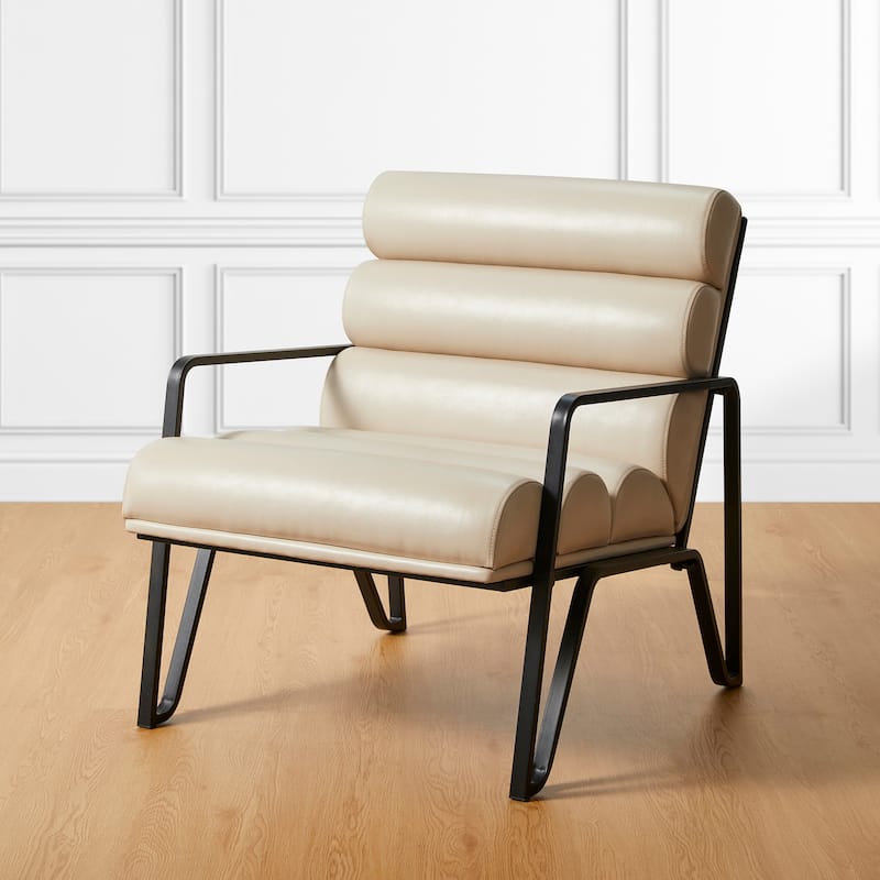 Glitzhome 26.75"W Modern Comfy PU Leather Accent Chair with Metal Frame