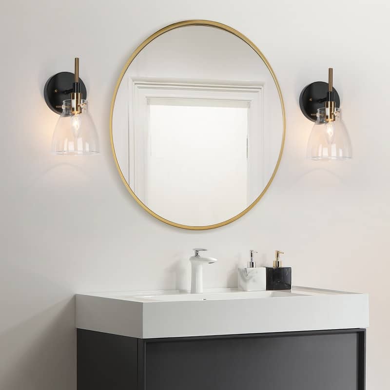 Modern 1-Light Glass Black Gold Wall Sconce Dimmable Bathroom Vanity Lights