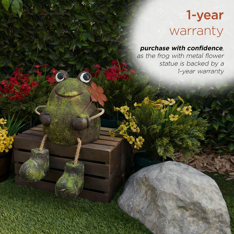 Frog with Metal Flower Statue