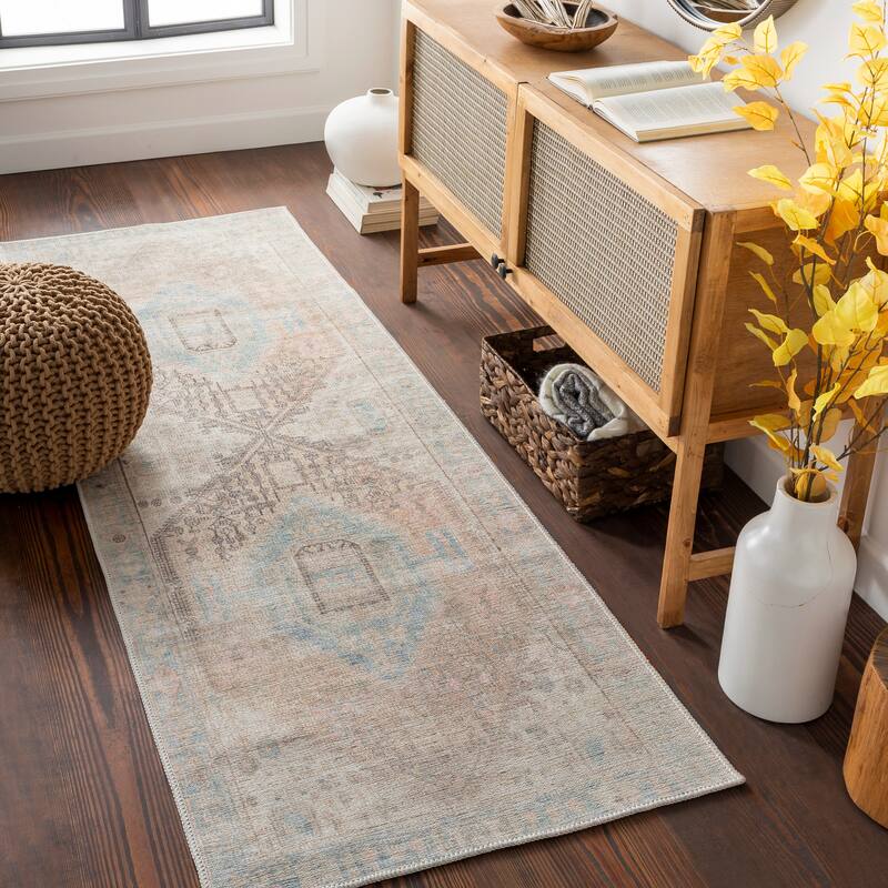 Livabliss Sidonia Distressed Medallion Machine Washable Area Rug - Denim/Brown - 2'7" x 7'3" Runner