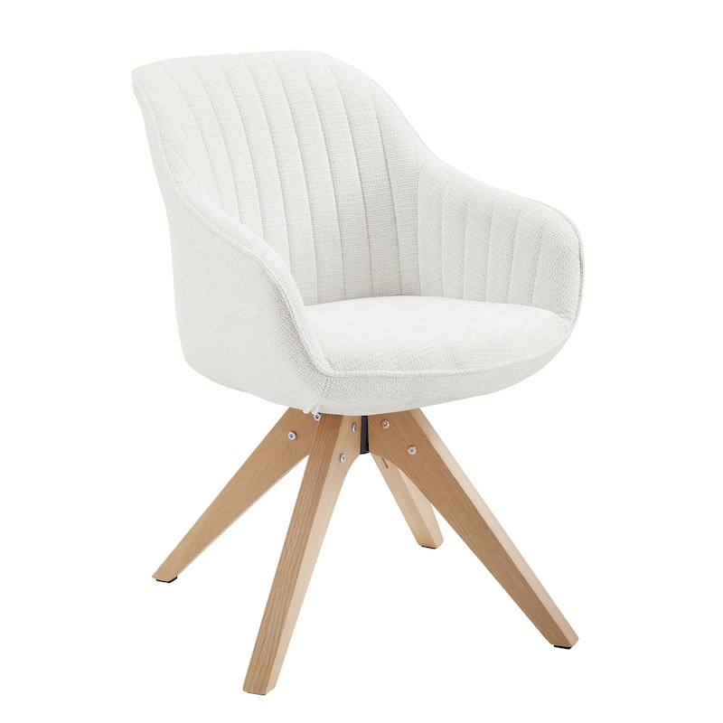 Art Leon Classical Swivel Office Accent Chair with Wood Legs - Off White Flannelette