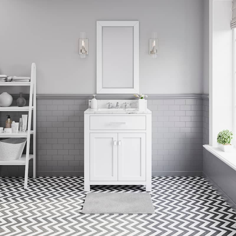 Water Creation Madison 30-inch Solid White Single Sink Bathroom Vanity - vanity with 1 mirror and 1 faucet