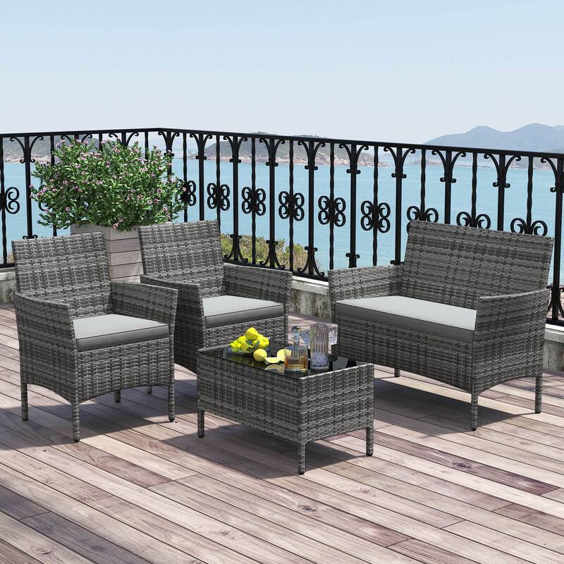 Costway 4 PCS Patio Furniture Set with Washable Cushions and Tempered - 4 PCS