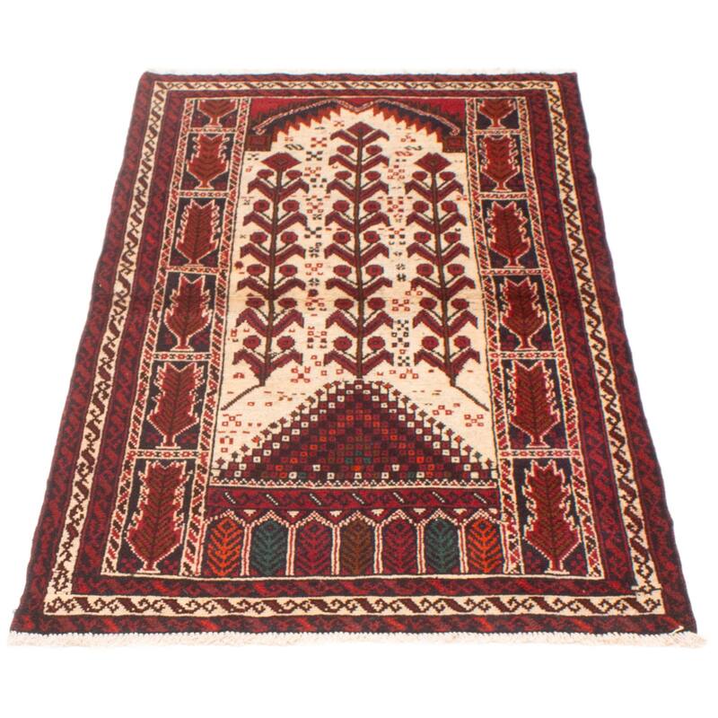 ECARPETGALLERY Hand-knotted Royal Baluch Cream, Red Wool Rug - 3'6 x 6'4