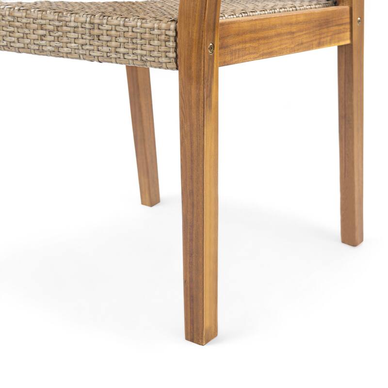 Christopher Knight Home - Coastline Outdoor Acacia Wood 5-Piece Dining Set with Wicker Chairs