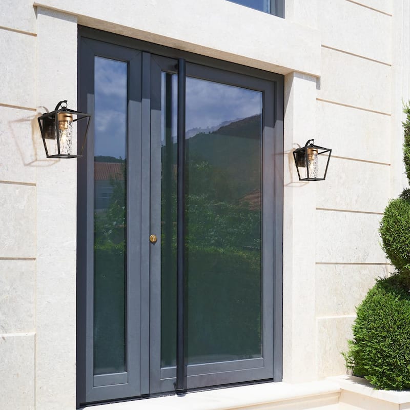 Modern Brushed Black Gold 1-Light Outdoor Wall Lantern Sconce Water Glass for Garage Porch Front Door