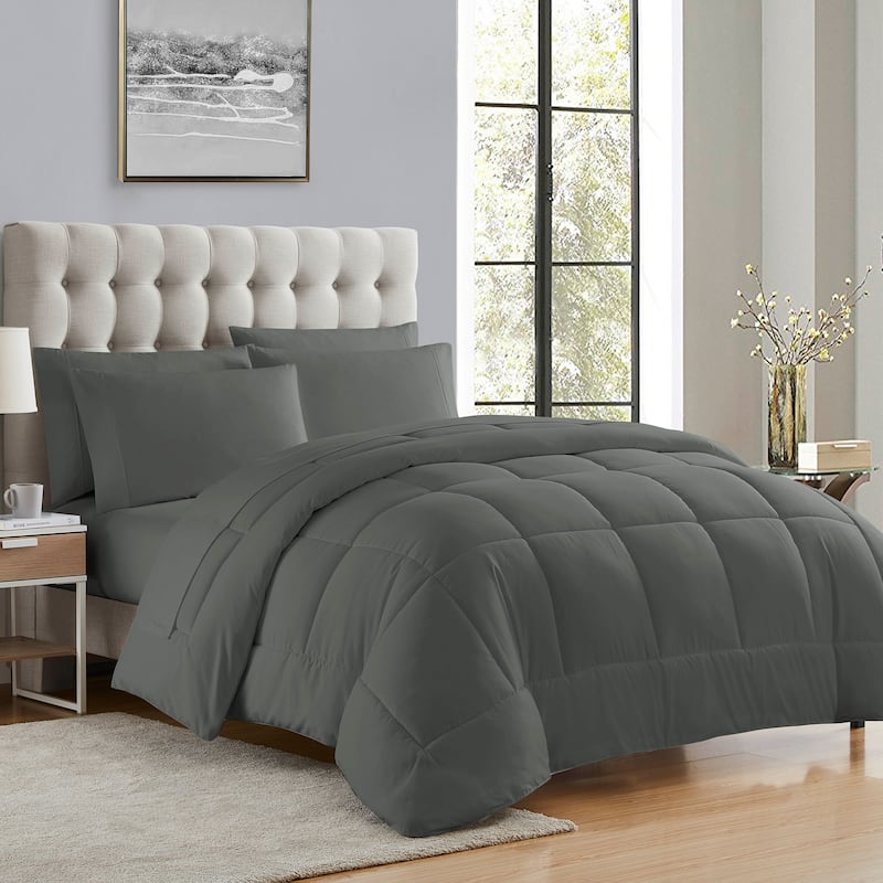 Sweet Home Collection Luxury Solid Bed-In-a-Bag with Sheet Set - Gray - California King