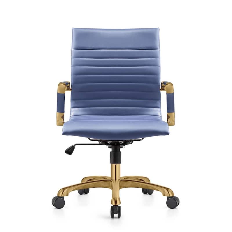 Harris Gold Frame Leather Office Chair with Padded Seat, Adjustable Height, Tilt Lock, 360° Swivel, and Smooth Rolling Casters