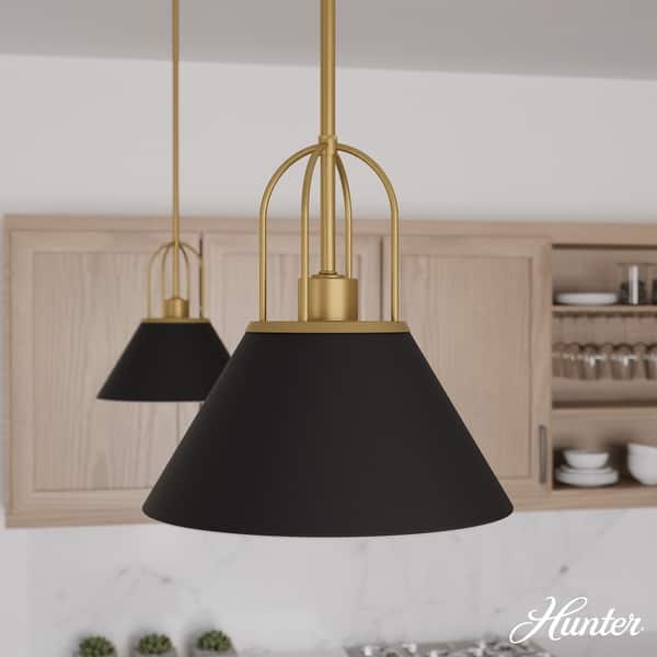 slide 2 of 7, Hunter Carrington Isle Black / Luxe Gold Pendant - Island, Dining Room, Foyer, Bedroom - Casual, Transitional, Cone - Designer! 12"