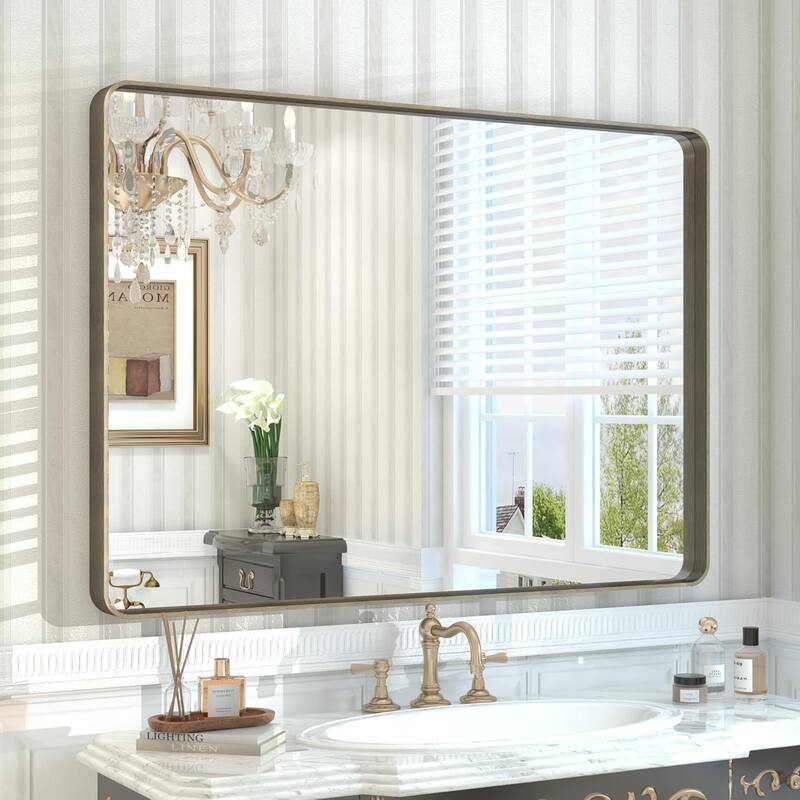 Aluminum Alloy Framed French Cleat Mounted Tempered Glass Wall Vanity Mirror - Bronze - 40" x 36"
