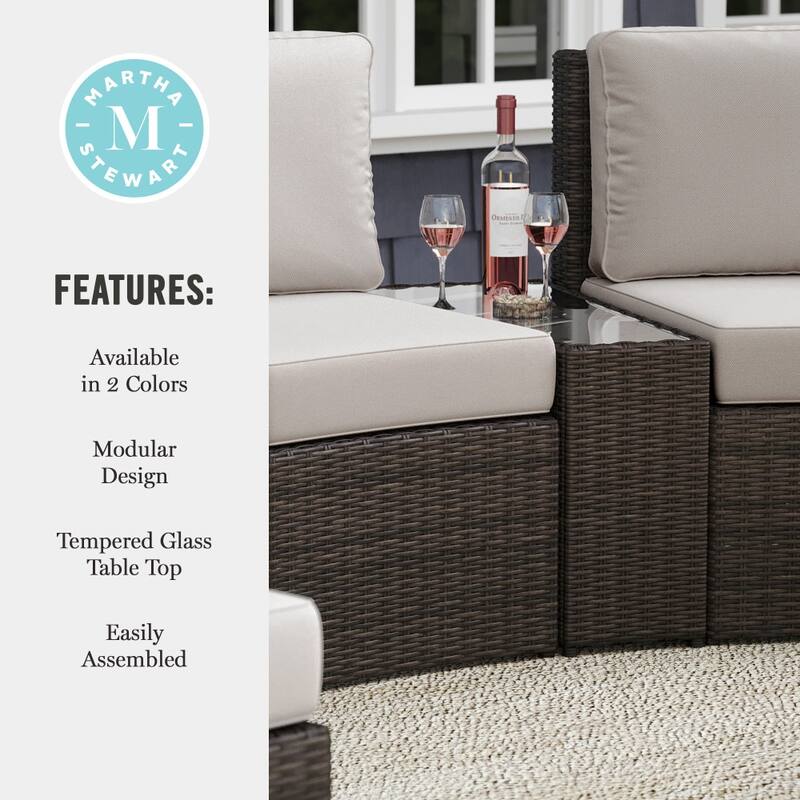 Martha Stewart Rattan Patio Side Table with Glass Top - 15.75"W x 31"D x 17"H