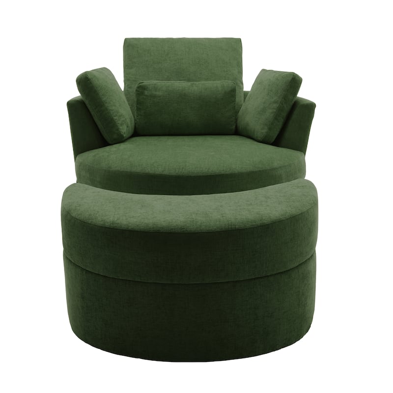 Upholstered Swivel Accent Chair with Wooden Tray Storage Ottoman