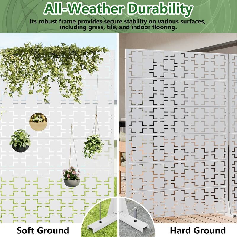 Outdoor Freestanding Metal Privacy Screen Decorative Garden Fence Set of 2