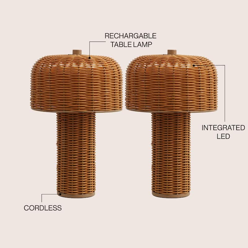 10" Indoor/Outdoor Wicker Rechargeable/Cordless Dimmable LED Table Lamp (Set 2)