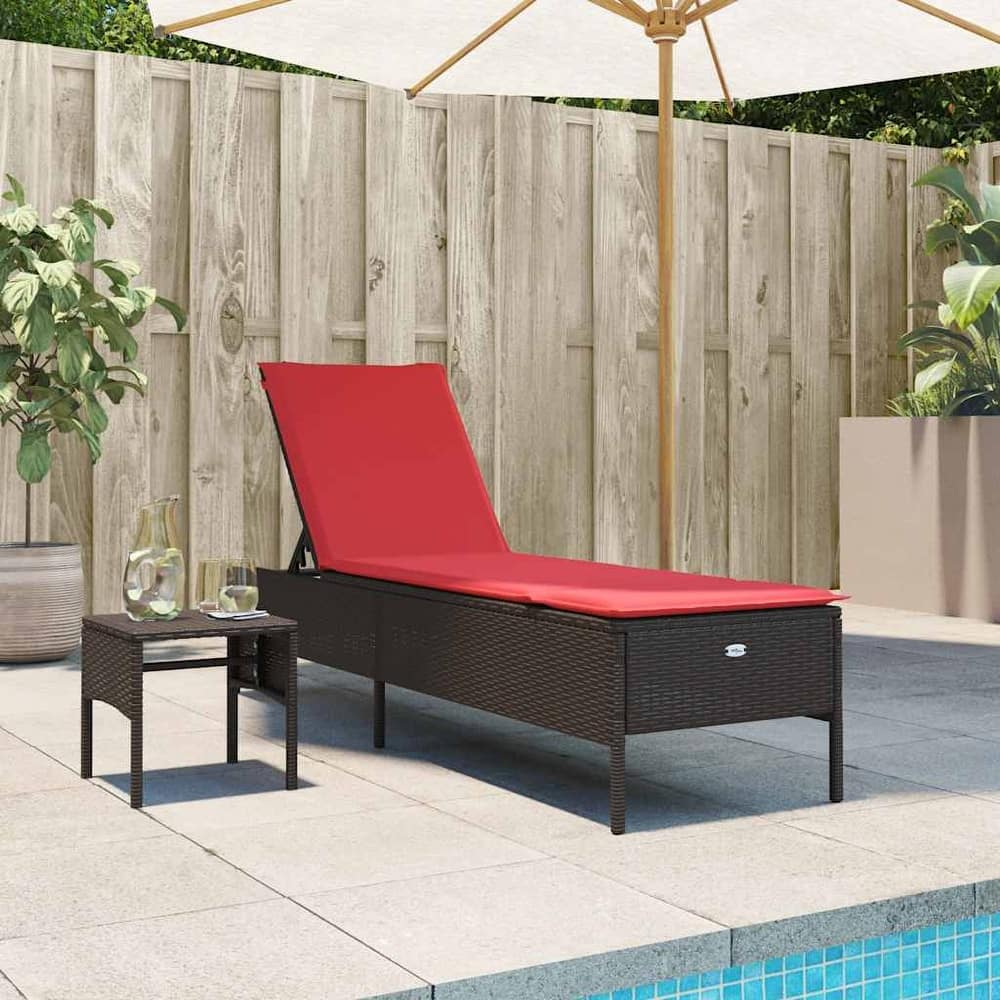 vidaXL Sun Lounger with Table and Cushion Outdoor Poly Rattan Brown/Gray/Black