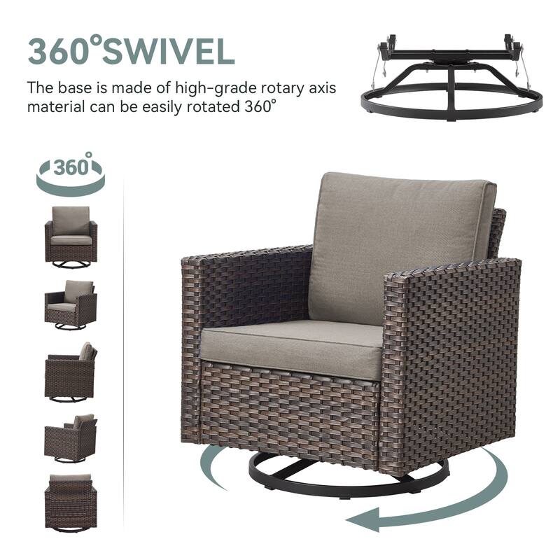 Gymojoy 7 Piece All-Weather Wicker Outdoor Patio Family Conversation Set Group With Fire Pit Table