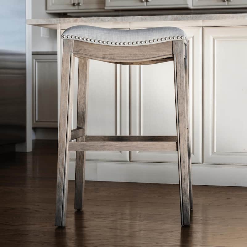 Maven Lane 31" Adrien Saddle Kitchen Bar Height Stool - N/A - Reclaimed Oak