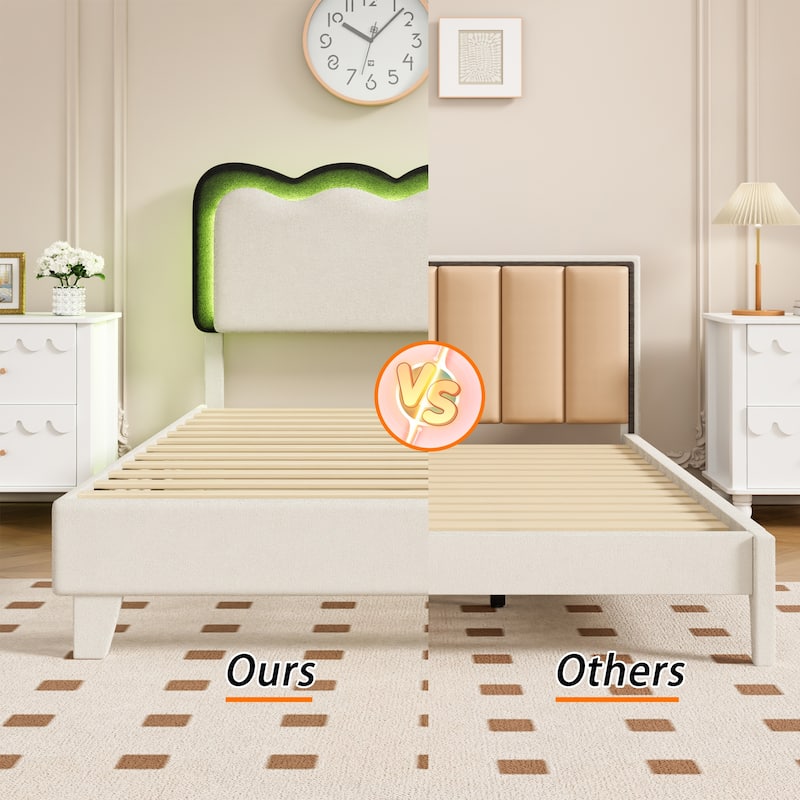 Upholstered Platform Bed Frame Queen Size with Headboard