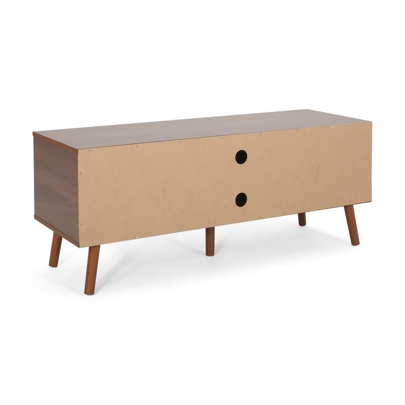 Mid-Century Modern White and Walnut TV Stand with 3 Drawers for TVs Up to 49"