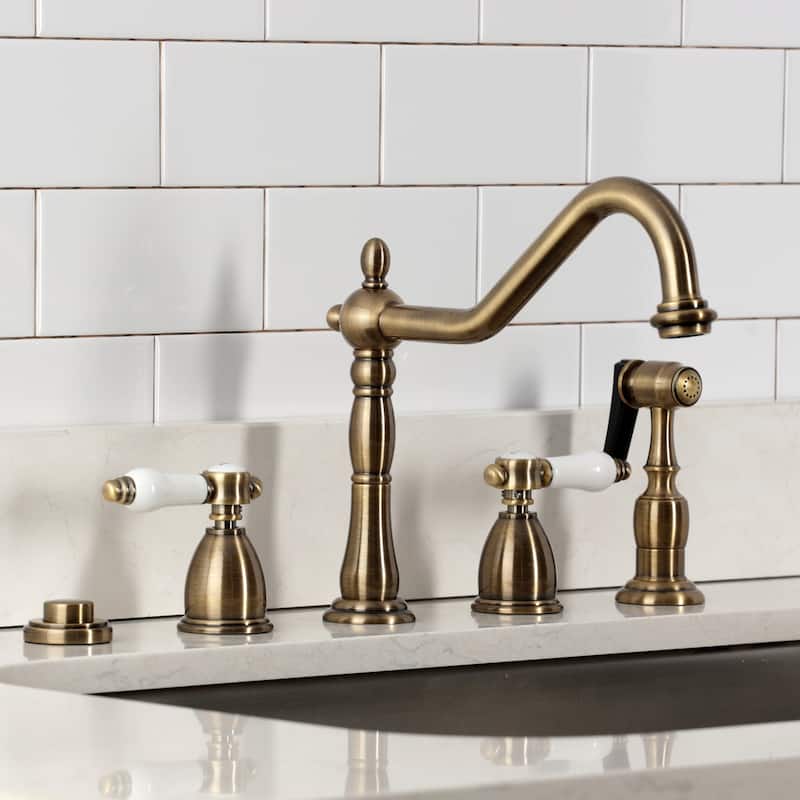 Kingston Brass Heritage Porcelain Kitchen Faucet with Side Spayer - 16'' (L) x 9-1/16'' (W) x 9-3/8'' (H)