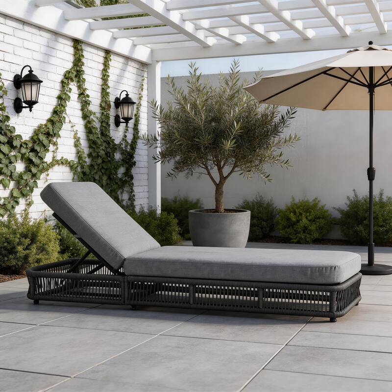 Woven Rattan Outdoor Chaise Lounge With Cushion