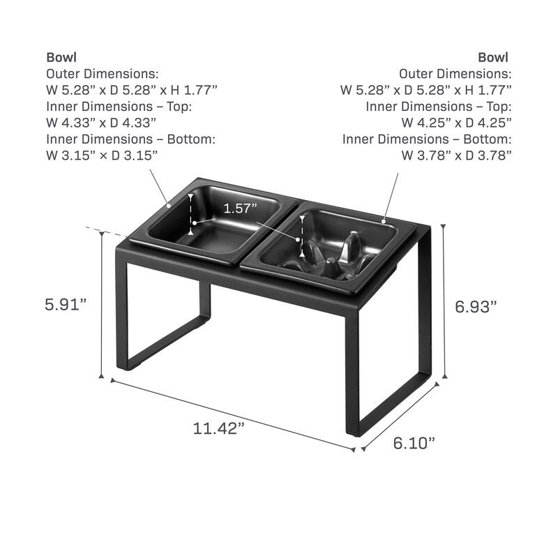 Yamazaki Home Slow Feeder Pet Bowl, Steel and Ceramic, 0.75 cups, 180 ml - L 6.1 x W 11.42 x H 6.93 inches