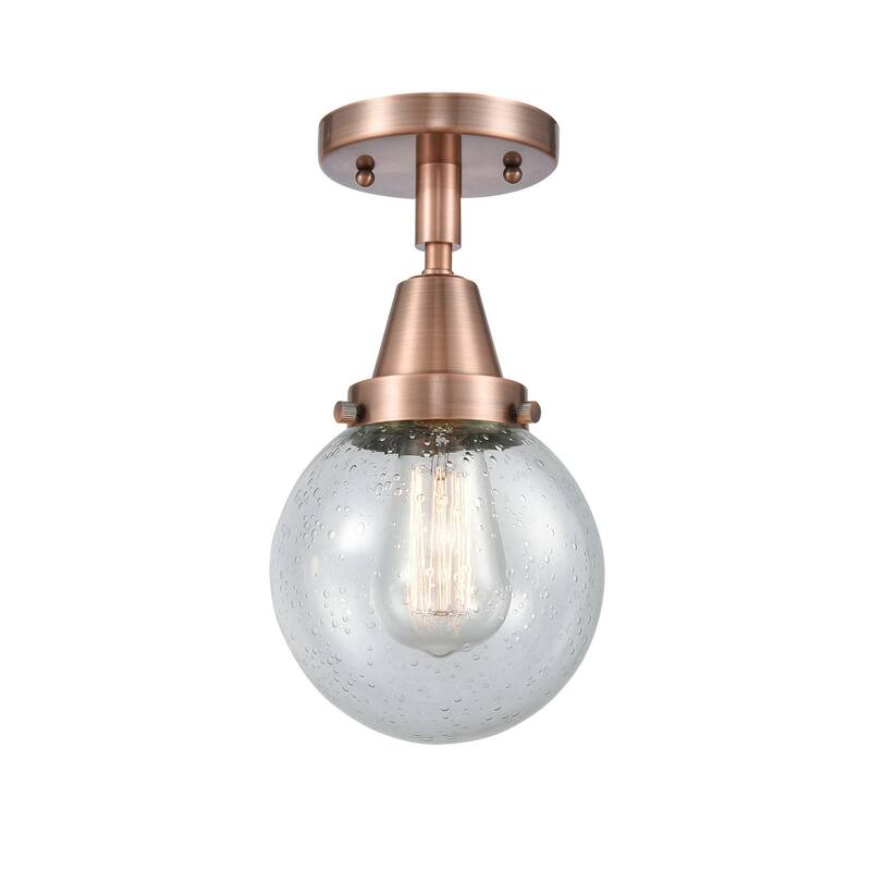 Innovations Lighting 447-1C-11-6 Beacon Flush Mount Beacon 6" Wide - Antique Copper / Seedy