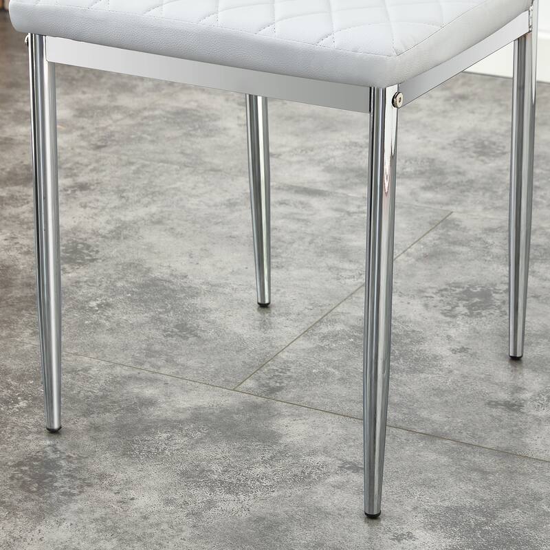 Leather Dining Table Chair Set of 6, High Back Dining Chair, Grid Armless Lounge Chair, Office Chair with C-Shaped Metal Legs
