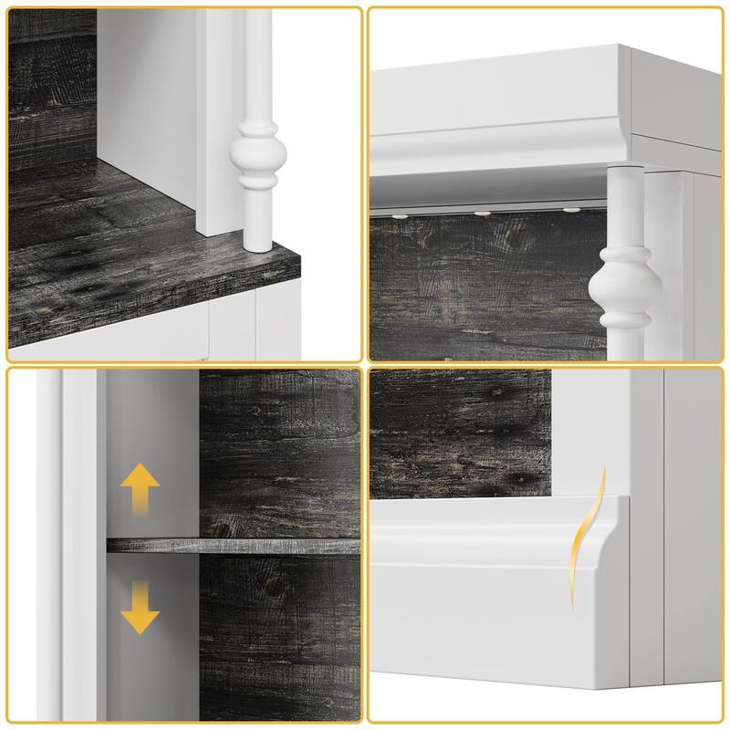 5-Tier Roman Column Style Bookcase with Cabinet Adjustable Shelves and Lights