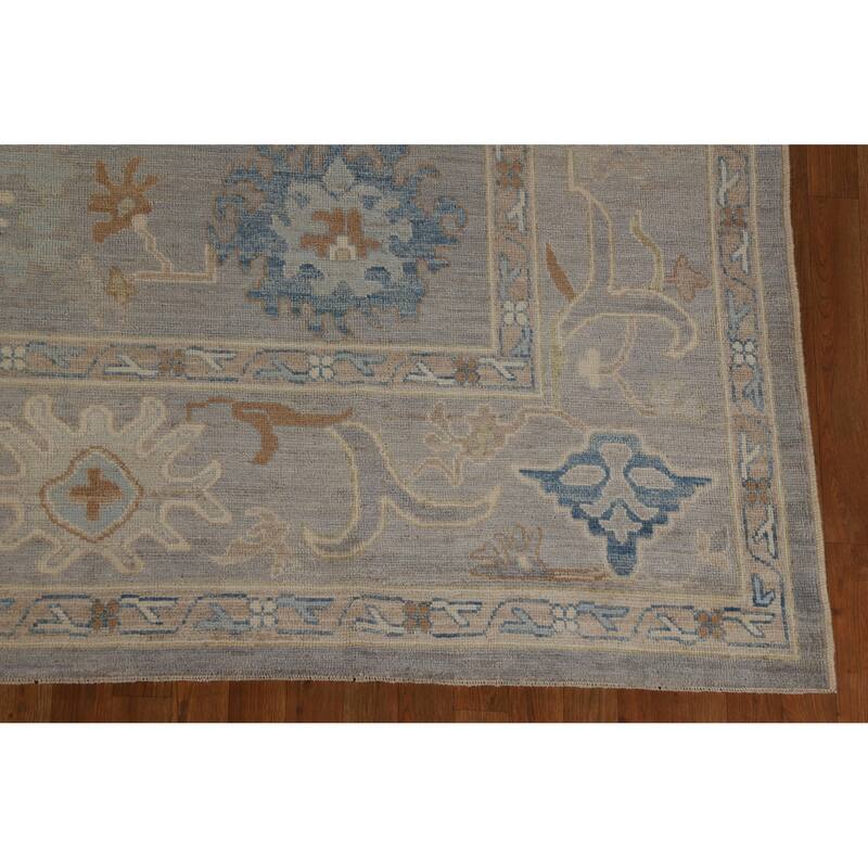Hand Knotted Oriental 100% Wool Carpet Transitional All-Over Greys & Charcoal Oushak Area Rug - 12' 4'' X 9' 3''