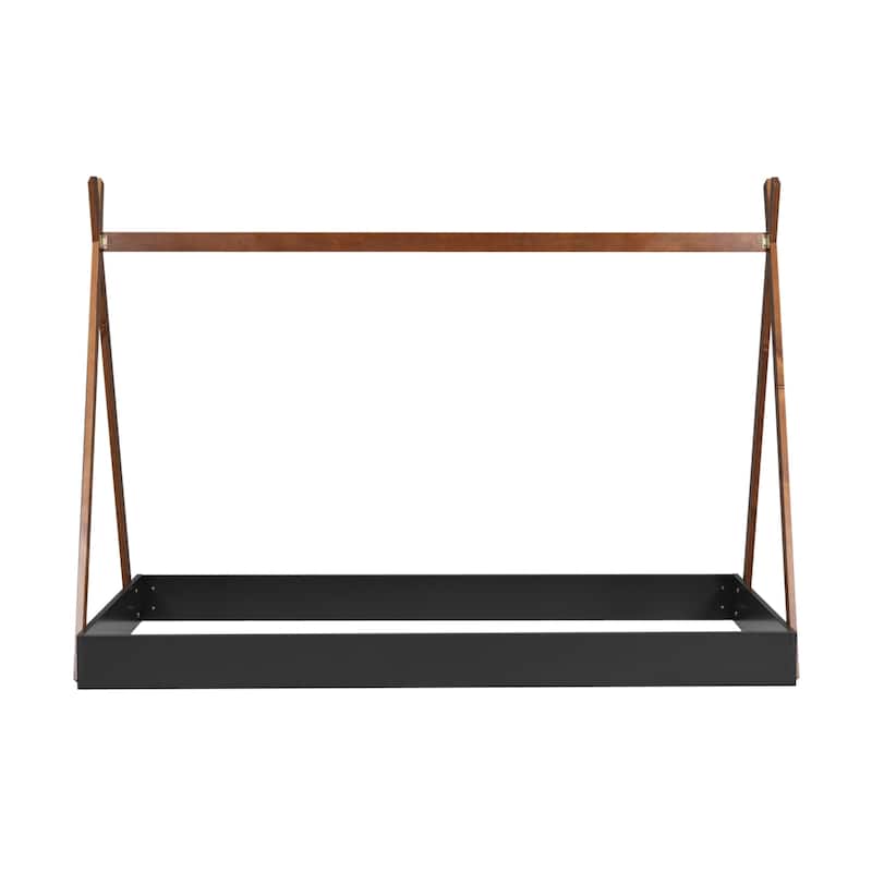 Wooden Twin Tent Floor Bed with Low Profile and Decorative Frame