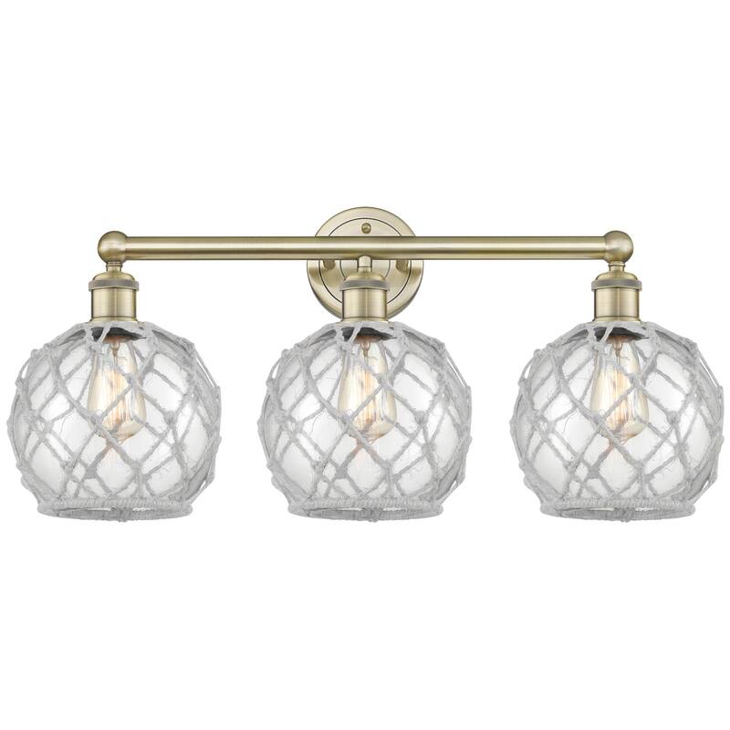 Innovations Lighting 616-3W-13-26 Farmhouse Rope Vanity Farmhouse Rope - Antique Brass / Clear Glass with White Rope