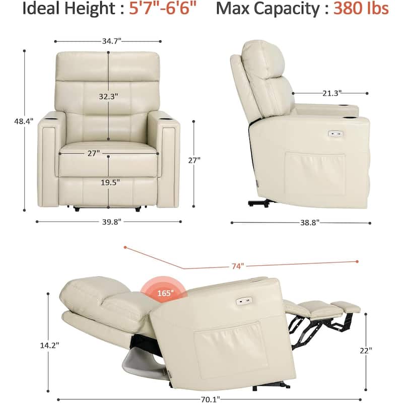 MCombo 380lbs Oversized Dual Motors Power Lift Recliner Chair, for Heights 5'7''-6'6" Big and Tall People, Faux Leather R7177