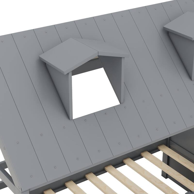 Wood House Bed with Fence & Roof