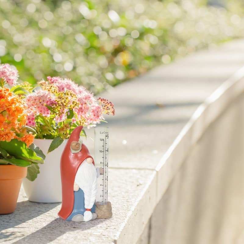 La Crosse 704-4115 5 in. Table standing Polyresin Gnome Rain Gauge