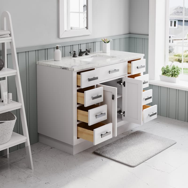 Hartford Carrara Marble Countertop Bath Vanity in White