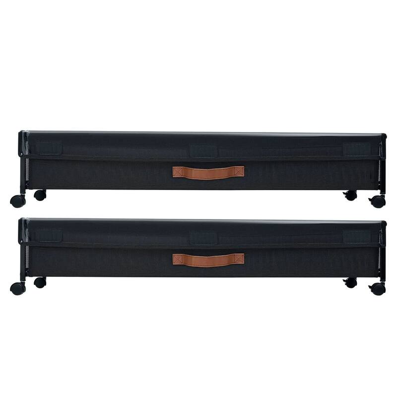 2-Pack Under Bed Shoe Clothing Organizer with Lockable Casters Handles and Clear Top Panel - 35.6 x 15.5 x 5.1 inch