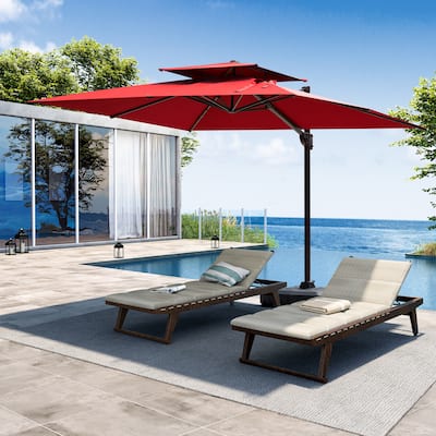 Outdoor Rectangular Patio Offset Cantilever Umbrella with 360-degree Rotation and 6 Shade Angles