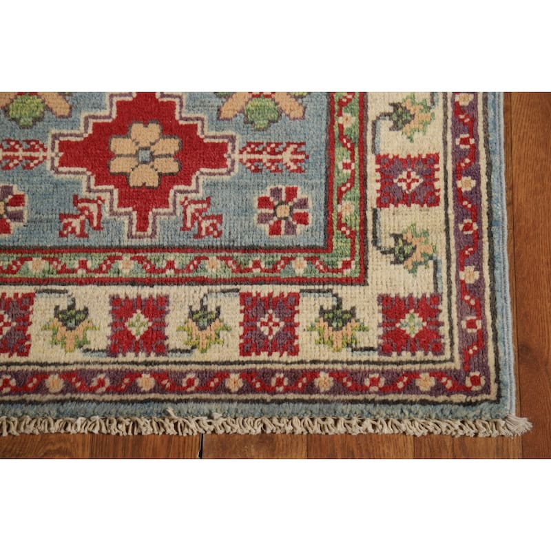 Geometric Blue Kazak Oriental Foyer Rug Handmade Wool Carpet - 2'0" x 3'0"