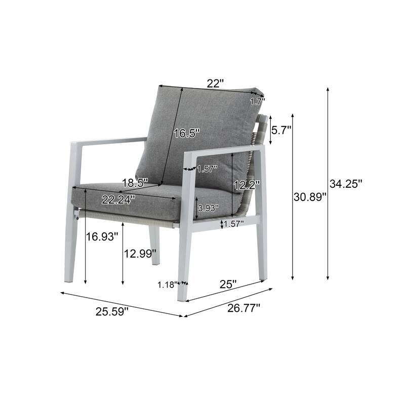 [Set of 2] Aluminum Lounge Chair with Sleek Rope Accents and Comfortable Cushions, Perfect for Modern Outdoor and Indoor Spaces
