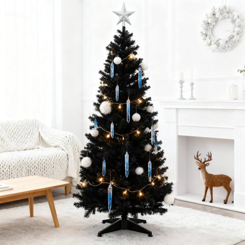 Slim Artificial Pencil Christmas Tree - Plastic Stand, Easy Setup - Black