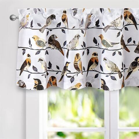 DriftAway Maeve Bird and Branch Printed Pattern Lined Blackout Thermal Insulated Window Curtain Valance