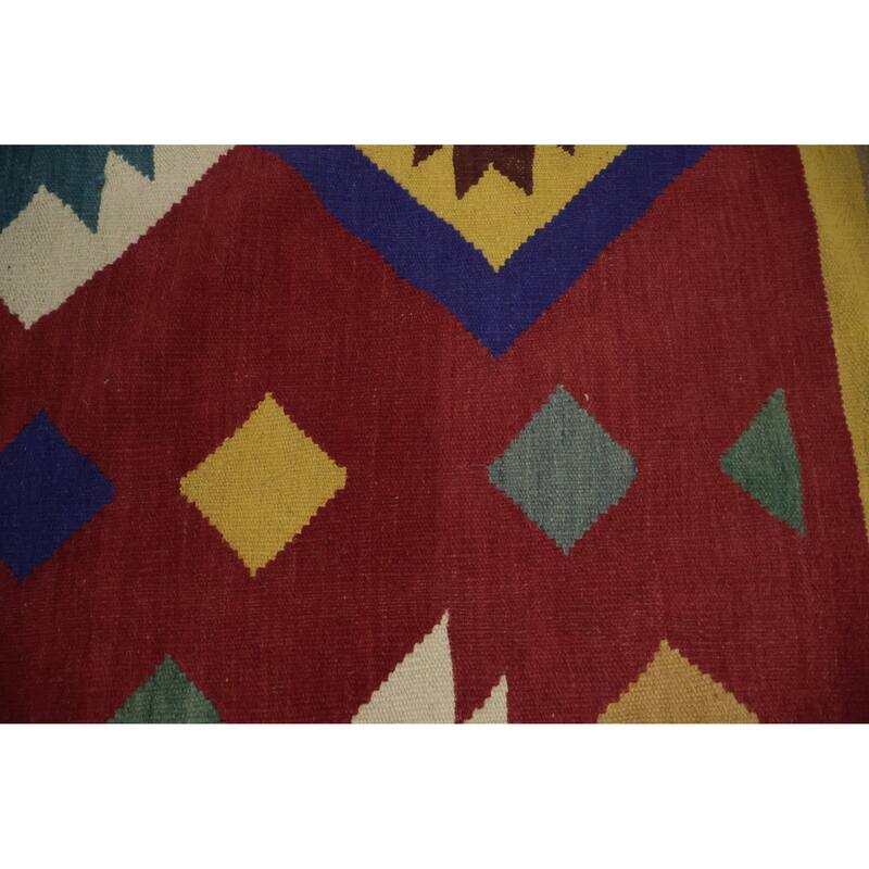 Hand Woven Oriental 100% Wool Carpet Southwestern Tribal Red Kilim Area Rug - 9' 10'' X 8' 2''