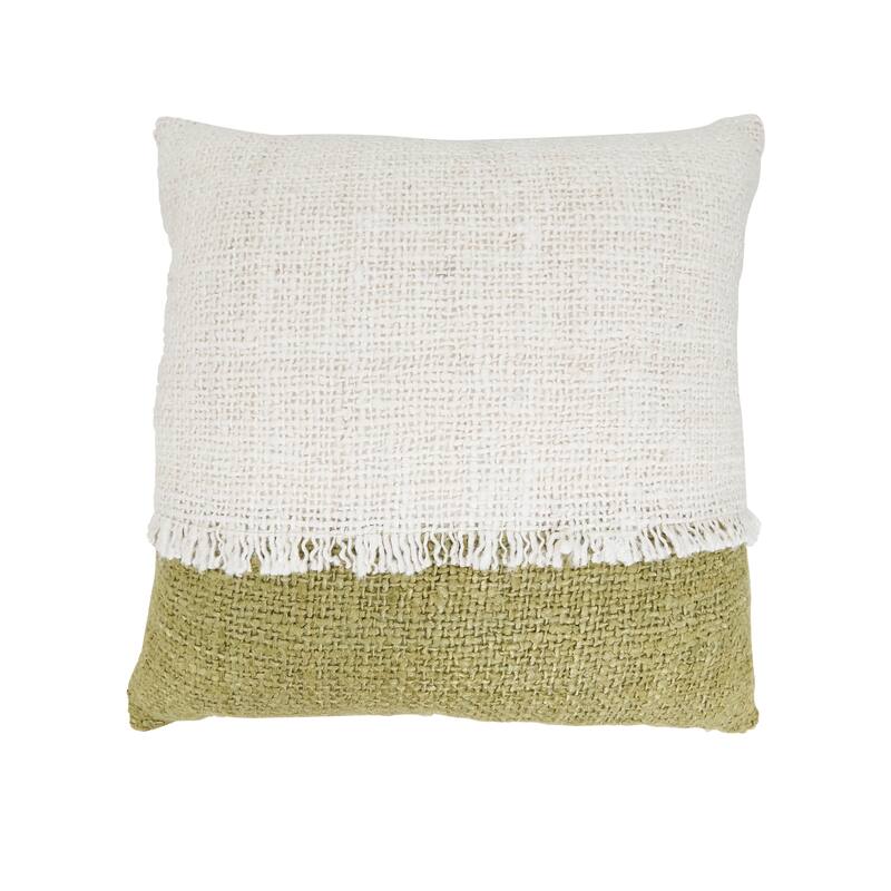 Two-Tone Fringe Throw Pillow - 20"x20" - Feather Down - Olive