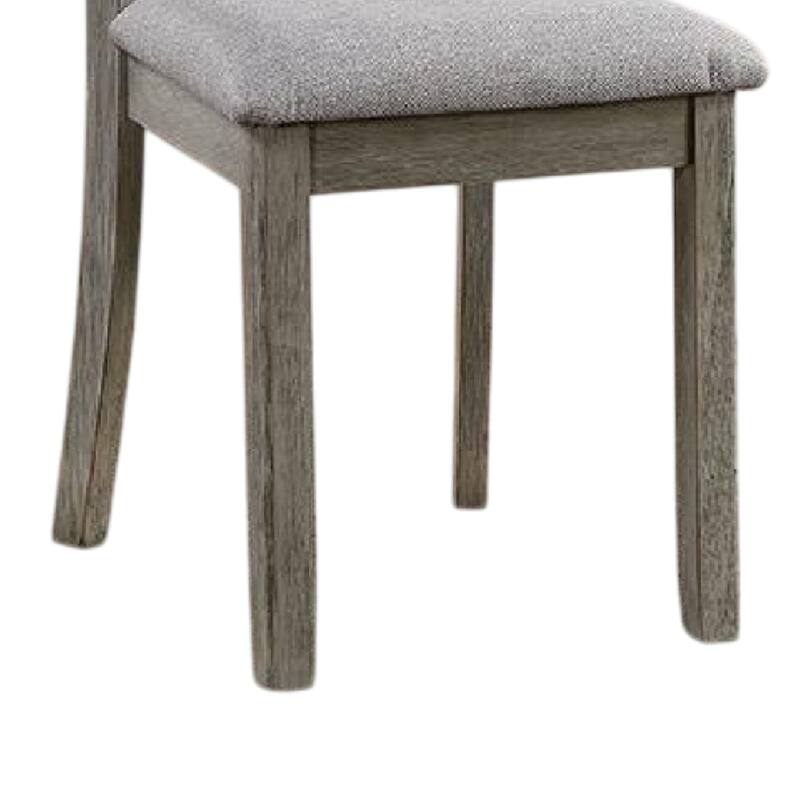 Lais Side Dining Chair Set of 2, Ladder Backrest, Solid Wood, Gray Fabric