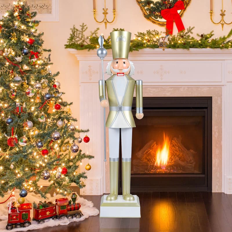 Costway 4’ Christmas Nutcracker with High Hat & Beautiful Scepter, - See Details - Gold
